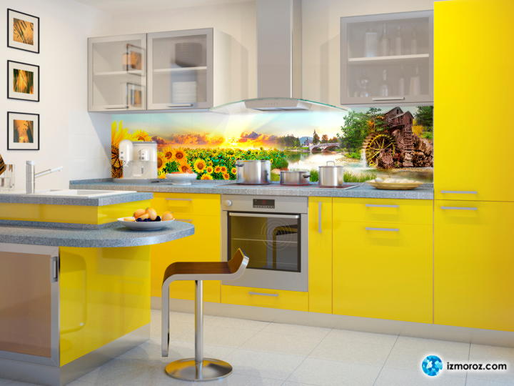 Озон интернет магазин каталог кухня. Кухня с желтым фартуком. Желтая плитка на кухне. Кухонный фартук к желтой кухне. Фартук для кухни желтого цвета.